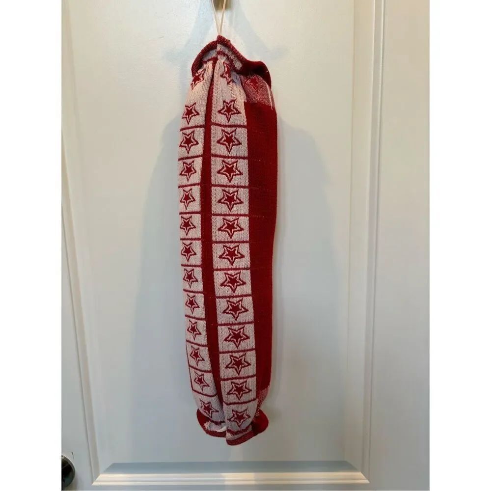 Handmade Plastic Bag Holder- Red with stars
